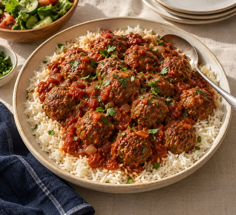 Boulettes de bœuf à la tomate et riz